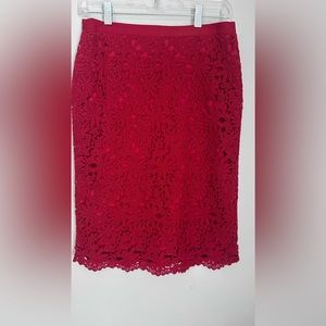 Talbots Red Crochet Overlay Pencil Skirt